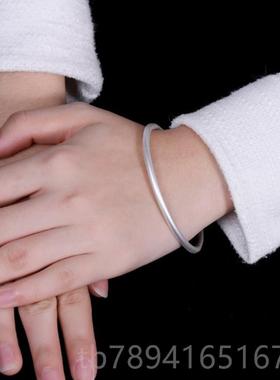 高档心推荐！古法磨砂简约复古做旧手工实手足银999纯银镯艺文手