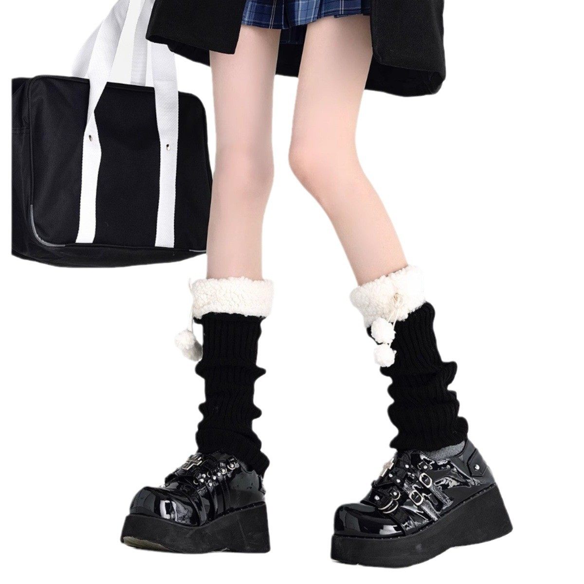 羊羔毛绒腿套冬天腿套jk蝴蝶结毛球可爱仿羊绒保暖堆堆袜子秋冬款,淘宝优惠券,粉丝福利购,淘宝优惠卷