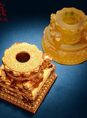 手摇转轮底座立体吉祥树脂客厅金刚杵转筒底座摆件金桶
