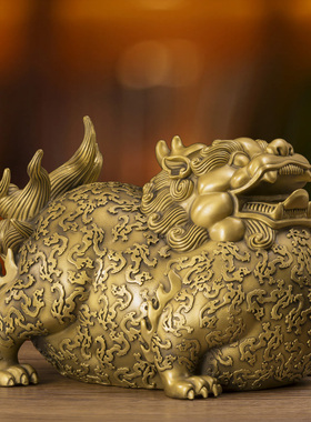全铜貔貅摆件一对公母纯黄铜聚财旺财招财貔恘皮丘貔犰家居办公室