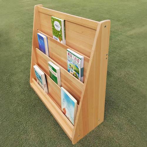 幼儿园儿童榉木实木书架绘本架落地置物架储物架家用儿童阅读书柜 - 图0