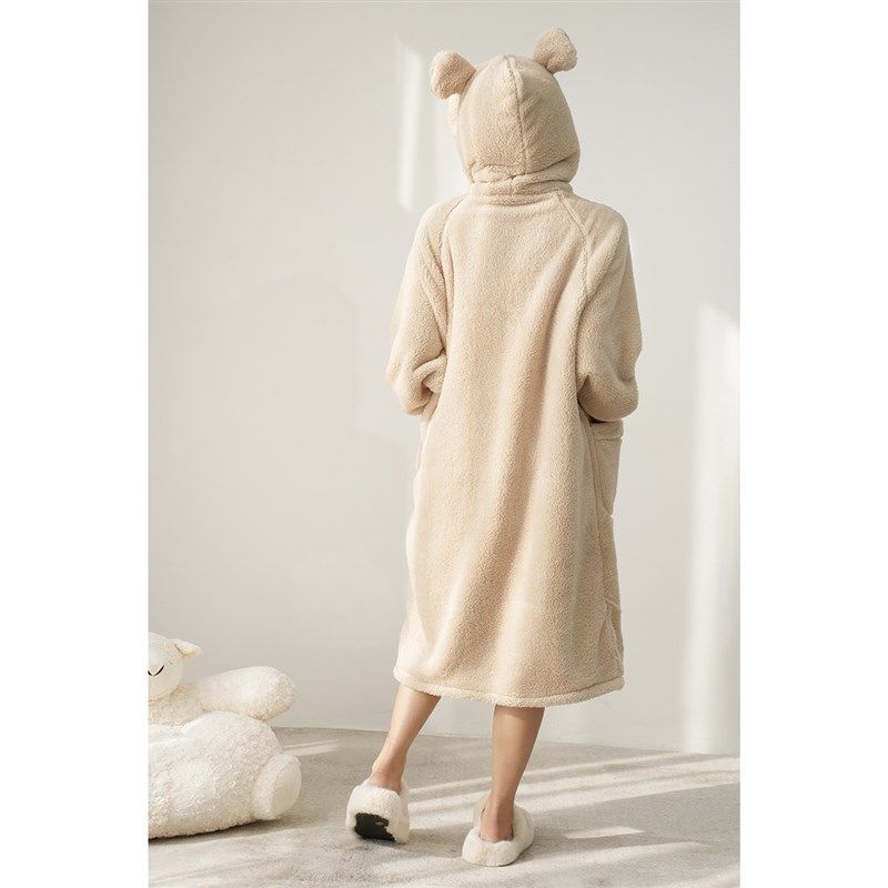 女士珊瑚绒睡袍 中长款连帽睡裙保暖宽松浴袍家居服睡衣冬款女装,淘宝优惠券,粉丝福利购,淘宝优惠卷