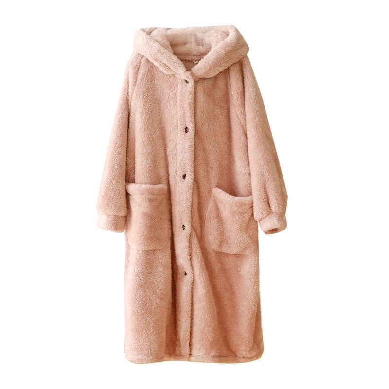 女士珊瑚绒睡袍 中长款连帽睡裙保暖宽松浴袍家居服睡衣冬款女装,淘宝优惠券,粉丝福利购,淘宝优惠卷