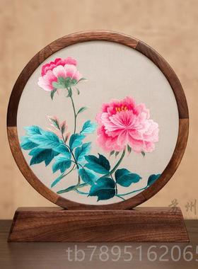 高档特苏州绣美摆件刺绣装饰摆台中务手国风双面绣色纪念礼物商伴