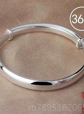 高档999手银镯女年轻宽面手饰光面实心手镯拉推款纯银镯子送妈妈