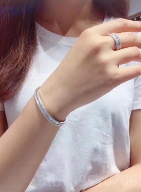 高档卓蝶侣珠宝仿手镯9285纯银镀1k白金满钻钻梯T方钻石手镯情手