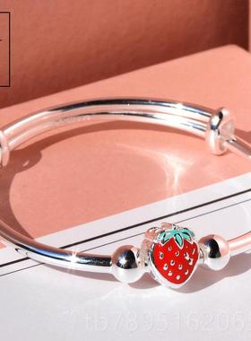 高档儿童礼银手镯纯银子999银小孩银镯子学生足手镯手环女童镯生