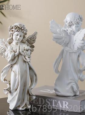 高档欧式艺术古少女天使女孩雕摆件美式脂石膏像桌树面软装饰复品