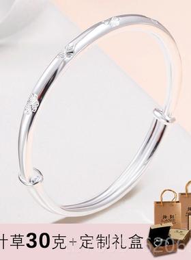 高档时手尚银手镯女9简99纯银年轻款约镯母亲节礼物实心银镯子送