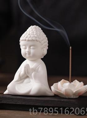高档禅意香白瓷来线香炉插摆如件中式佛像茶茶宠家居客厅茶桌空间