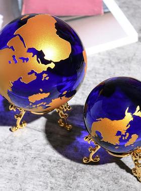 高档装高档小号蓝水晶球地仪模型摆大件 球办公室客厅家居饰学生