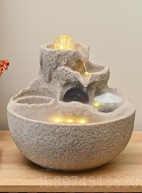 正品奢流水摆件循环喷水客厅办公轻室风球水轮生财桌面假山泉现代