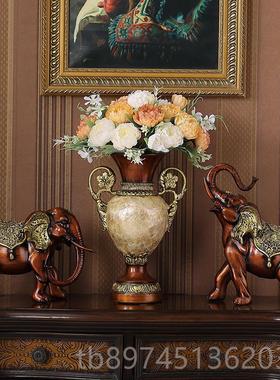 正品式件奢华高端大摆件象美式复古花瓶三套别墅客厅欧玄关柜子装