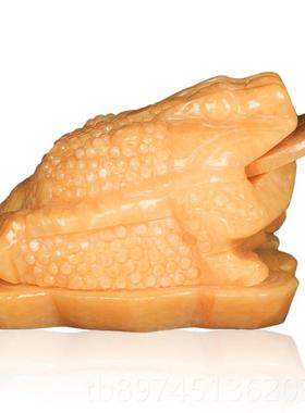 正品玉石金蟾摆件足蟾三蜍三脚金办蝉业公室店铺黄玉摆件开送礼工