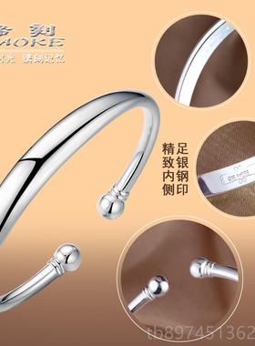 正品开口蒜式头贵9妃银手镯女绞丝99纯银镯子光面实心老饰银手镯