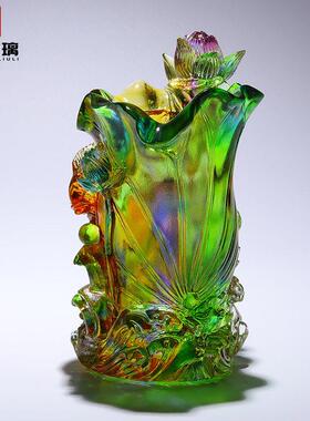 琉璃荷花水培花瓶摆件客厅插花高级感办公室桌面装饰乔迁新居礼物