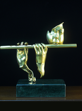 纯铜飞天抚笛摆件中国风装饰品