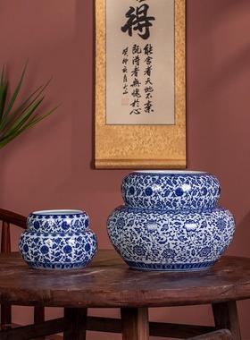 景德镇陶瓷器青花陶瓷笔洗/笔筒 可作鱼缸烟灰缸多功能摆件