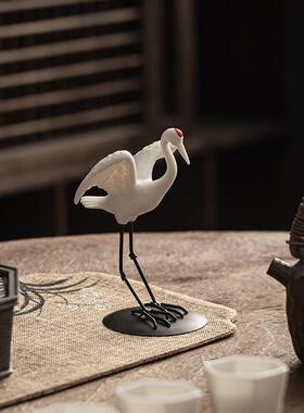 炼器创意陶瓷仙鹤摆件家居茶桌装饰品假山鱼缸造景微景观园艺配件