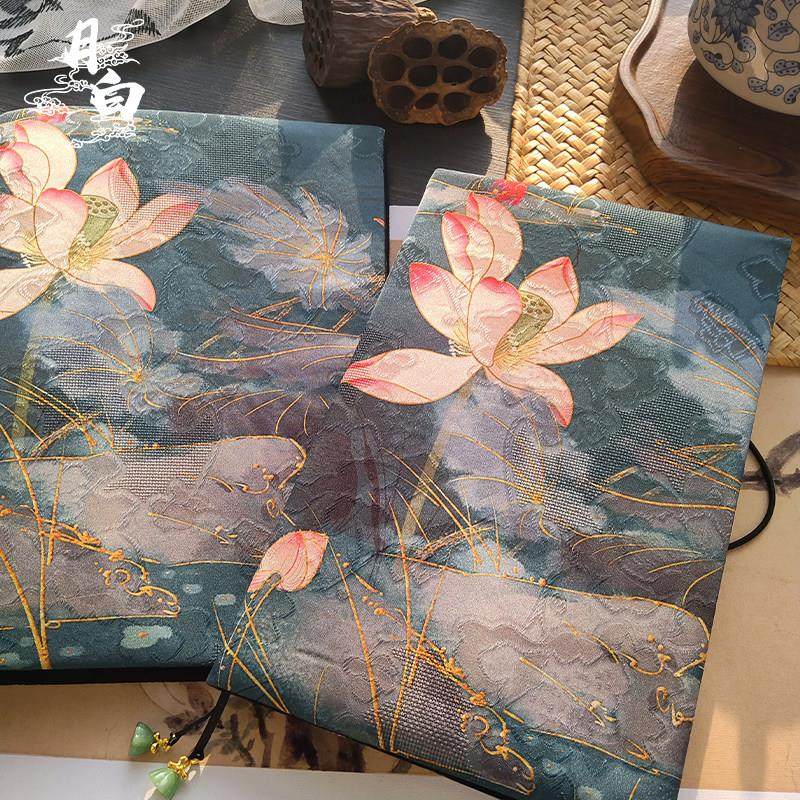 月白 荷之韵 国风荷花手账手帐本书衣红云纱活页日记本笔记本礼物,淘宝优惠券,粉丝福利购,淘宝优惠卷