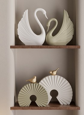 高级感设计师艺术天鹅摆件姹寂风客厅玄关电视柜复古摆设软装装饰