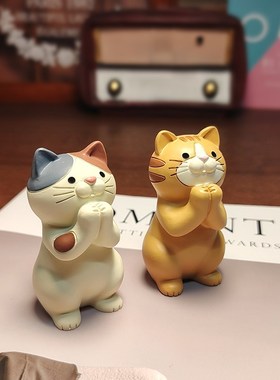 疗愈猫咪桌面摆件 手机支架笔筒眼镜架 可爱学习桌面氛围布置装饰