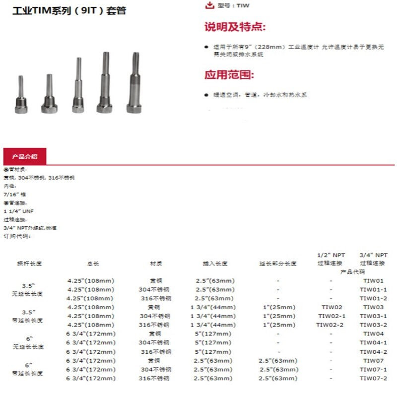 倍润WINTERS供应TIW工业TIM系列（9IT）套管 - 图0