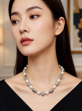 轻奢珍珠锆石锁骨链女简约百搭