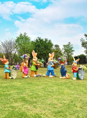 户外卡通兔子雕塑人造动物鸡鸭花池花园庭院装饰饰品幼儿园玻璃纤