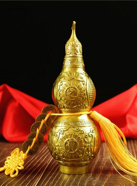开口铜葫芦纯铜镇宅招财家居摆件挂件五帝钱吉祥铜制聚财葫芦送礼