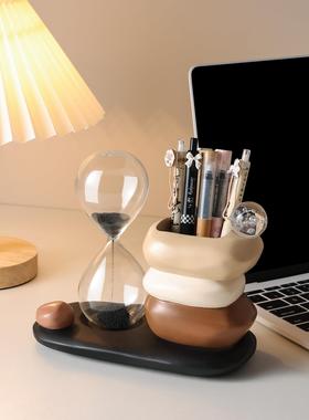 时来运转笔筒摆件轻奢高档高级感客厅办公室桌面沙漏送教师节礼物