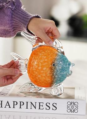 木南轻奢高档琉璃鱼摆件亲嘴鱼玻璃酒柜客厅家居装饰品摆件工艺品