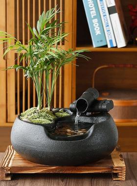 创意流水招财生财摆件家居陶瓷小型喷泉办公室桌面循环水开 业礼