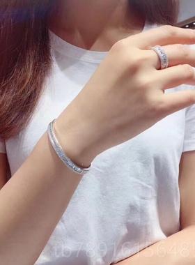 正品卓蝶珠宝钻手镯侣92仿5纯银方镀18k白金满钻梯T钻石手镯情手