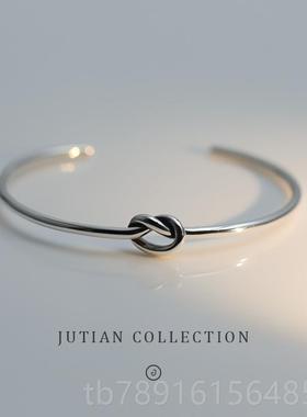 正品JUTI9A小众设计S25纯银细手镯N女简约打结开口细手环礼学生闺