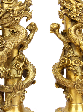 铜烛台摆件 铜龙烛台 铜双龙烛台 铜蜡台 双龙T烛台摆件 铜烛台