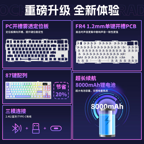 狼蛛S87Pro机械键盘无线客制化蓝牙键盘三模游戏电竞女生办公静音 - 图2
