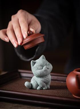可爱萌趣小猫咪可养茶宠摆件创意动物猫盖置笔架书房镇纸桌面装饰