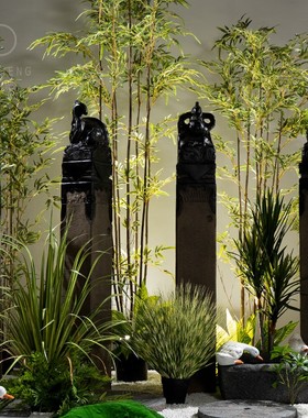 仿真新中式青龙白虎朱雀玄武麒麟方柱子立柱景观造景园林装饰摆件