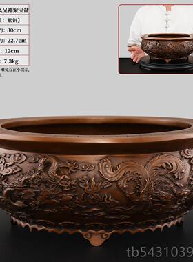 正品紫铜盆聚宝摆件纯铜招财聚客厅玄关高档开业品装饰品沈万三礼