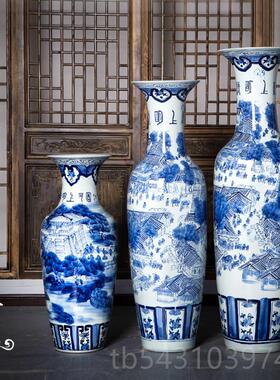 正品景德镇陶瓷地器青瓷清明花上河图落大花瓶厅客酒店装饰品摆件