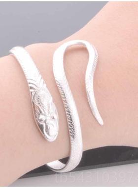 正品灵N蛇雪花999银手镯手银饰品手工银环定做个性生肖蛇订制O163