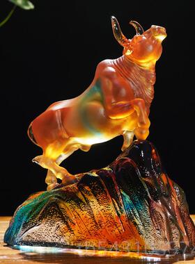 正品牛势财冲天摆件招生肖办公室厅玄关家居琉礼璃装饰开业商务送