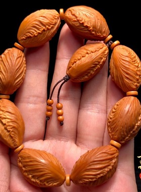 纯手工橄榄核手串雕刻白菜手持B文玩核雕单籽玉米手链吊坠素串