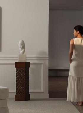 形上实木墩子花架底座雕塑艺术品摆件民宿酒店落地玄关装饰台柱子
