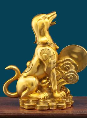 纯黄铜狗摆件西北缺角生肖狗补角坐地生财家居客厅看门狗工艺礼品