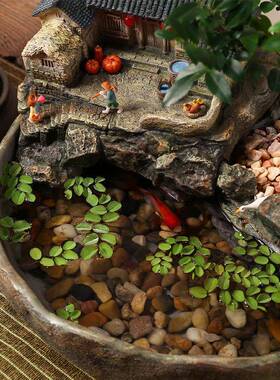 中式创意鱼缸流水摆件循环水客厅办公室装饰品桌面微景观开业礼物