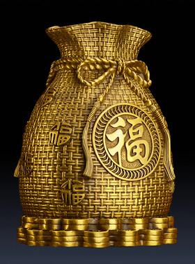 纯铜存钱罐摆件铜金属存钱袋家居客厅装饰品福袋招财储蓄罐聚宝盆