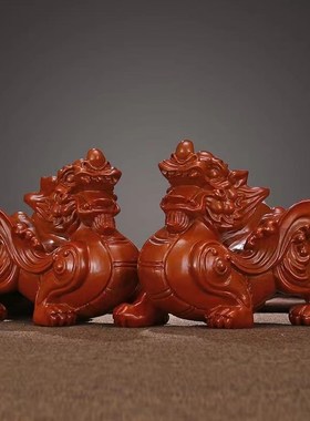 招财貔貅摆件实木雕刻飞天貔恘一对家居客厅玄关办公室桌面装饰品