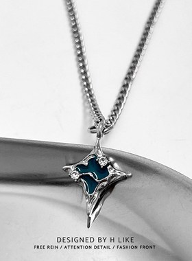 湖水蓝十字星项链吊坠饰品钛钢个性蛇骨短款卫衣链男女气质风配饰